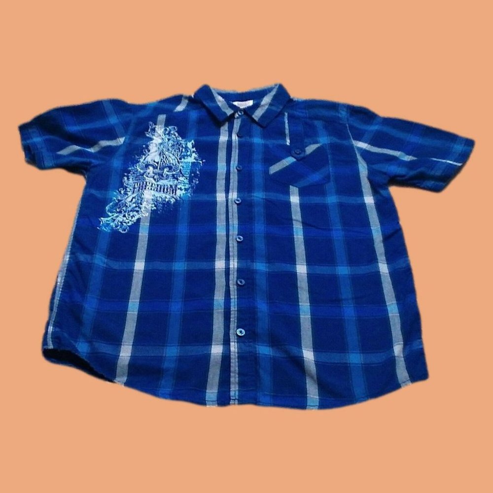 Route 66 Freedom Graphic Design Button Down Collar Top Blue/White Sze XL (14-16) - Picture 9 of 12